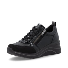 Remonte D0T22-03 Black Leather And Scuba Combination Wedge Trainers