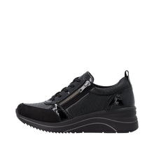 Remonte D0T22-03 Black Leather And Scuba Combination Wedge Trainers