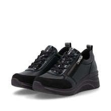 Remonte D0T22-03 Black Leather And Scuba Combination Wedge Trainers