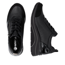 Remonte D0T22-03 Black Leather And Scuba Combination Wedge Trainers