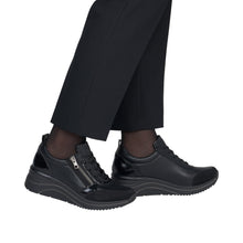 Remonte D0T22-03 Black Leather And Scuba Combination Wedge Trainers