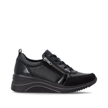 Remonte D0T22-03 Black Leather And Scuba Combination Wedge Trainers