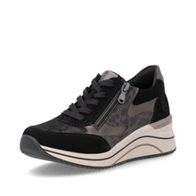 Remonte D0T23-03 Metallic Leather And Scuba Black Combination Wedge Trainers