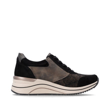 Remonte D0T23-03 Metallic Leather And Scuba Black Combination Wedge Trainers