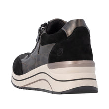 Remonte D0T23-03 Metallic Leather And Scuba Black Combination Wedge Trainers