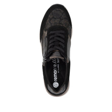 Remonte D0T23-03 Metallic Leather And Scuba Black Combination Wedge Trainers