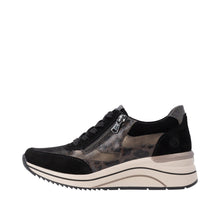 Remonte D0T23-03 Metallic Leather And Scuba Black Combination Wedge Trainers