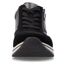 Remonte D0T23-03 Metallic Leather And Scuba Black Combination Wedge Trainers
