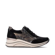 Remonte D0T23-03 Metallic Leather And Scuba Black Combination Wedge Trainers
