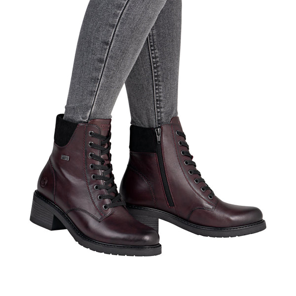 Remonte D1A70-35 Odeon Wine Leather Lace up Block Heeled Tex Ankle Boots
