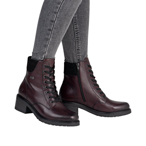 Remonte D1A70-35 Odeon Wine Leather Lace up Block Heeled Tex Ankle Boots