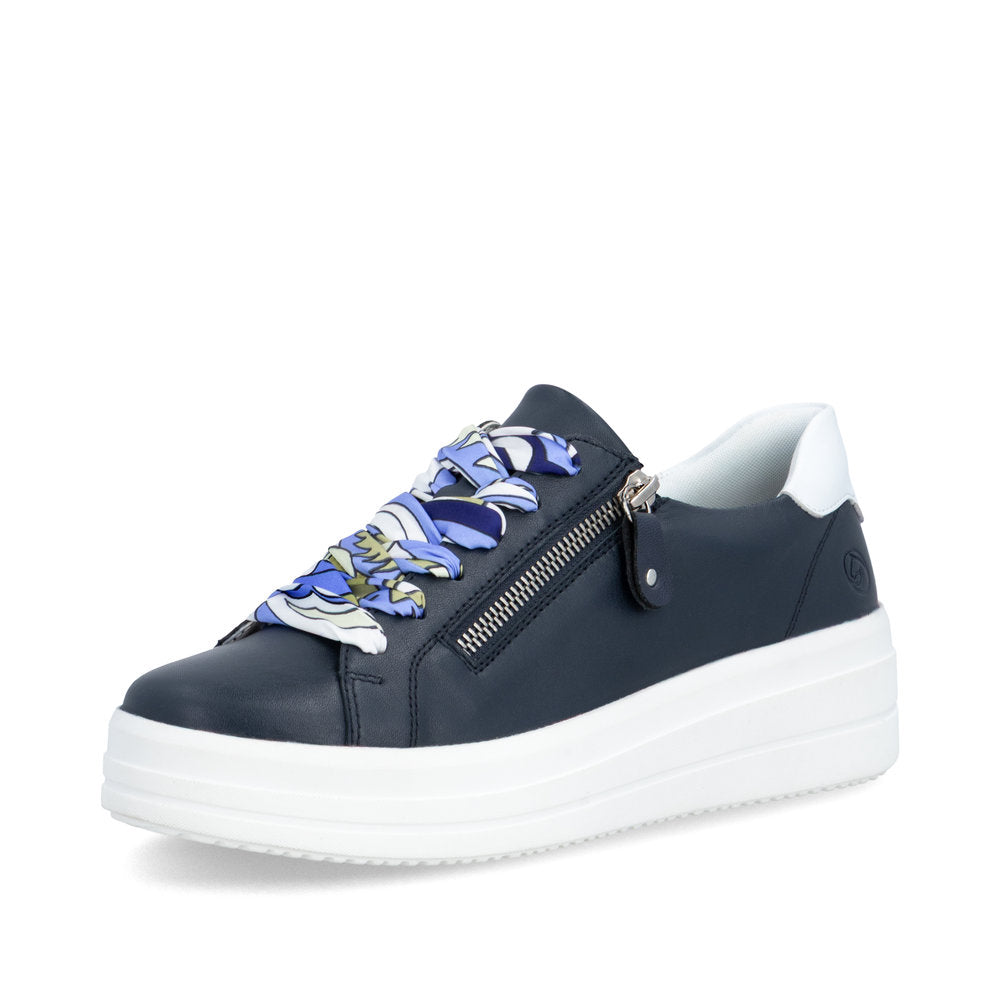 Remonte D1C01-14 Lugano Navy Leather Flatform Trainers