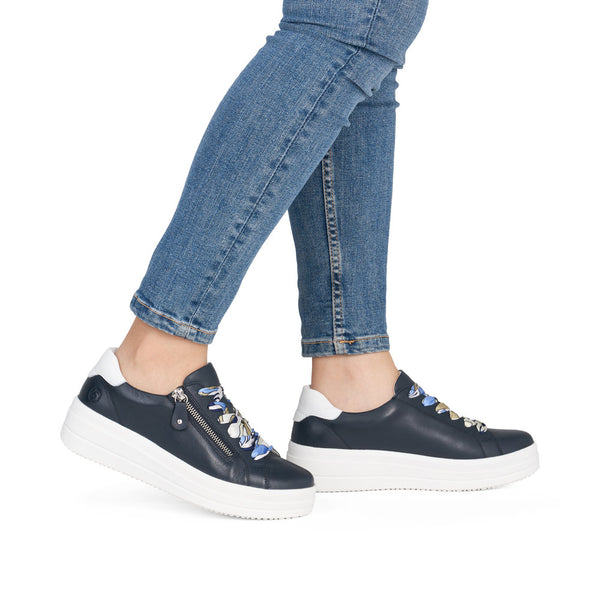 Remonte D1C01-14 Lugano Navy Leather Flatform Trainers