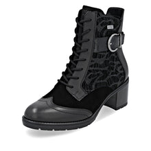 Remonte D2A77-02  Minato Black Leather Lace-Up Block Heel Tex Ankle Boots