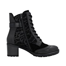 Remonte D2A77-02  Minato Black Leather Lace-Up Block Heel Tex Ankle Boots