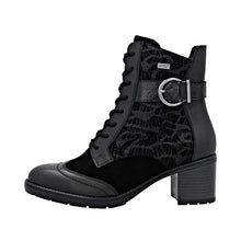 Remonte D2A77-02  Minato Black Leather Lace-Up Block Heel Tex Ankle Boots