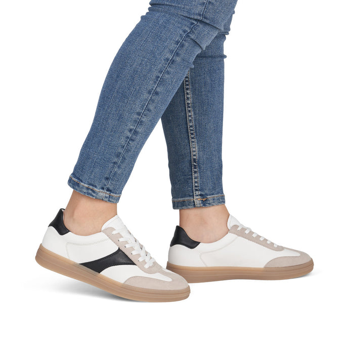 Remonte D2C01-83 Off White And Black Combination Leather Tex Trainers