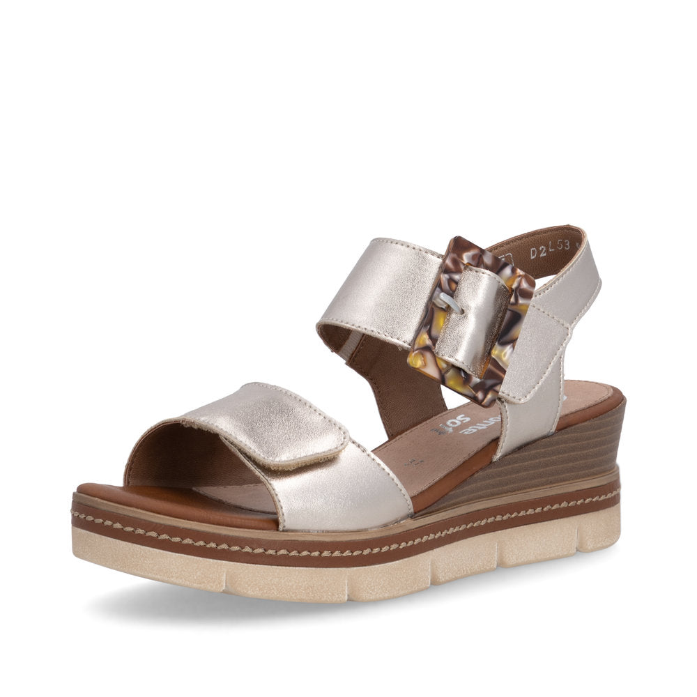 Remonte D2L53-90 Light Bronze Metallic Leather Adjustable Wedge Sandals