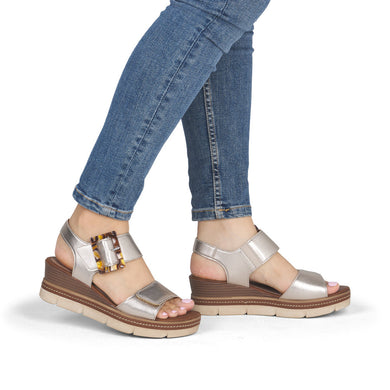 Remonte D2L53-90 Light Bronze Metallic Leather Adjustable Wedge Sandals
