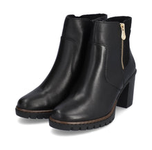 Rieker Y2557-00 Black Leather Block Heeled Ankle Boot With Gold Zip Detail