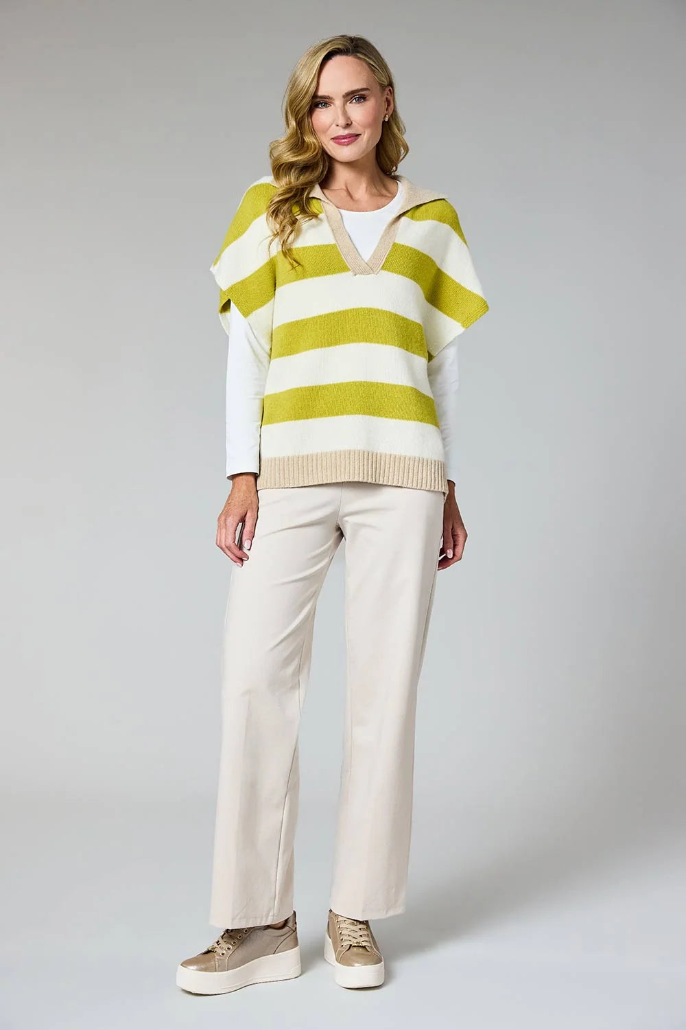 D.E.C.K By Decollage G005 Striped Cashmere Blend Collared Knitted Layering Top (3 Colours)