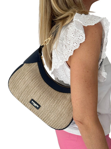 David Jones 7051-9 Rattan Medium Shoulder Handbag With Coloured Trim (4 Colours)