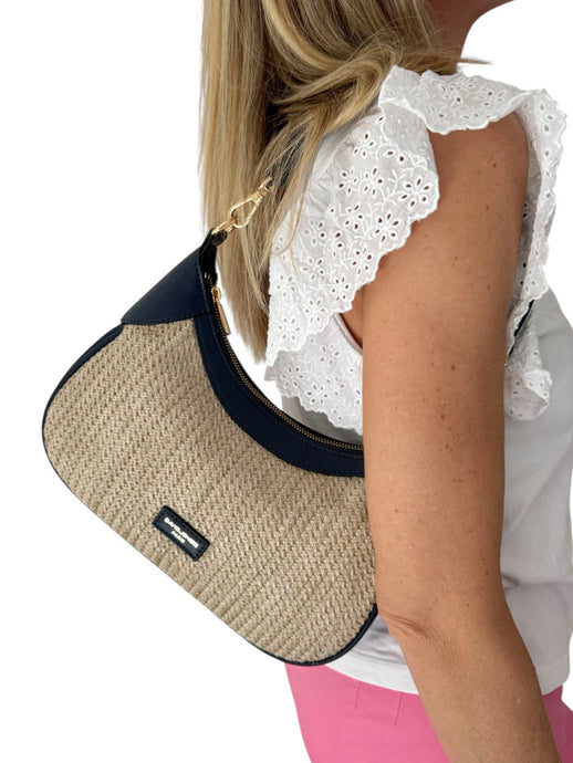 David Jones 7051-9 Rattan Medium Shoulder Handbag With Coloured Trim (4 Colours)