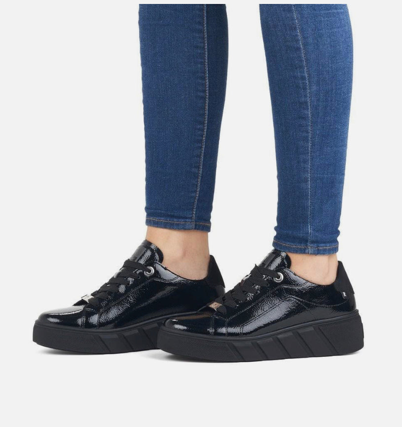 Plateau Sneaker Schwarz Lack Patent Leather Sneaker Plateau