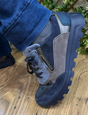 Waldlaufer 993004 Ajala Blue Leather Combination Trainers