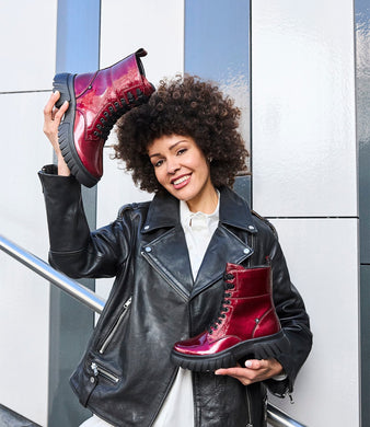 Rieker W1870-35 Largo Red Patent Leather Lace-Up Ankle Boots