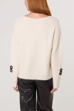Cream And Black Embellished Flower Detail V-Neck Jumper
