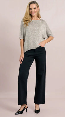 D.E.C.K By Decollage 1276-01 Plain Lurex Knit Short Sleeved Jumper (3 Colours)