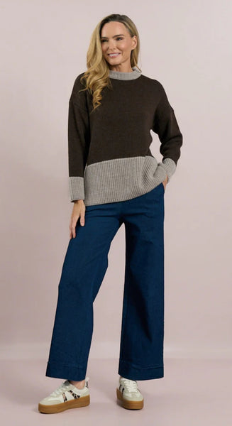 D.E.C.K By Decollage 5009-02 Round Neck Colour Block Knit Jumper (2 Colours)