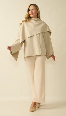 D.E.C.K By Decollage 16772 Beige One Button Cape Style Jacket