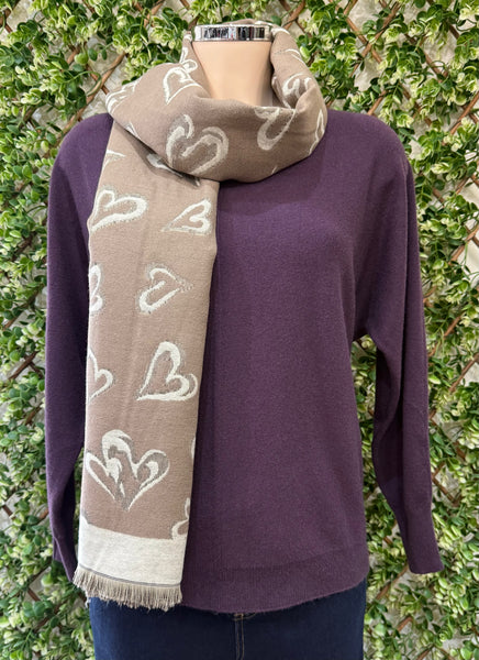 Hannah Cashmere Mix Heart Print Scarf (3 Colours)