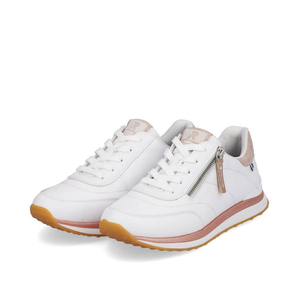 Rieker Evolution 42505-80 White And Rose Gold Leather Trainers