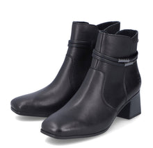 Rieker 70974-00 Minato Black Leather Block Heeled Ankle Boots