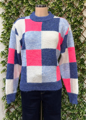 Multi Square Design Crew Neck Jumper (2 Colours)