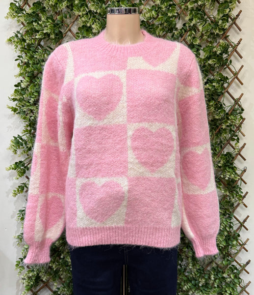 Crew Neck Block Heart Design Jumper (4 Colours)