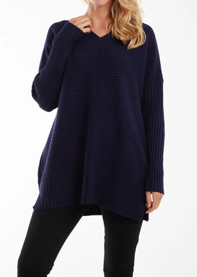 Ribbed Knit V-Neck Longline Jumper (5 Colours)
