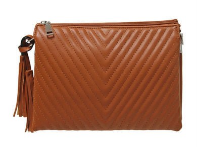 N.V Bags 3307 Tan Triple Compartment Shoulder Bag