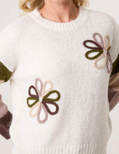 Round Neck Embroidery Flower Print And Striped Detail Jumper (2 Colours)