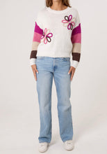 Round Neck Embroidery Flower Print And Striped Detail Jumper (2 Colours)