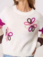 Round Neck Embroidery Flower Print And Striped Detail Jumper (2 Colours)