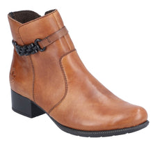 Rieker 78676-25 Lugano Chestnut Leather Block Heeled Ankle Boots With Chain Detail