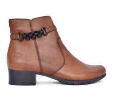 Rieker 78676-25 Lugano Chestnut Leather Block Heeled Ankle Boots With Chain Detail