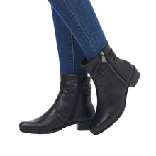 Rieker Y0756-00 Minato Black Ruched Leather Low Heeled Ankle Boots
