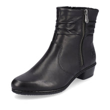 Rieker Y0756-00 Minato Black Ruched Leather Low Heeled Ankle Boots