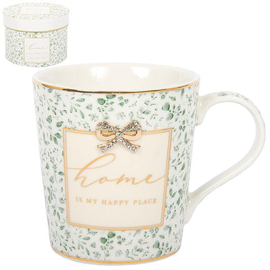 Fine China Mug With Gold Dimante Bow (8 Designs)