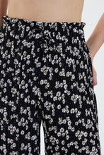 Black Daisy Print Pleated Wide Leg Trousers